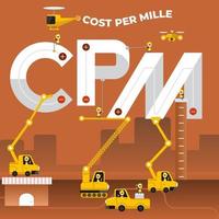 équipe de construction construisant la phrase cpm vecteur