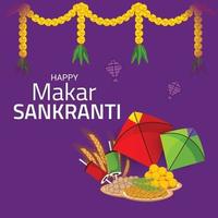 illustration vectorielle d & # 39; un fond pour le festival indien traditionnel makar sankranti avec cerfs-volants colorés vecteur
