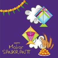 illustration vectorielle d & # 39; un fond pour le festival indien traditionnel makar sankranti avec cerfs-volants colorés vecteur