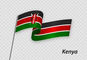 agitant le drapeau du kenya sur le mât. modèle pour le jour de l'indépendance vecteur