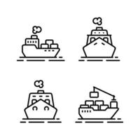 navire contour icône ensemble isolé sur blanc Contexte vecteur