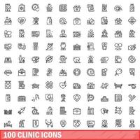 100 clinique Icônes ensemble, contour style vecteur
