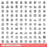 100 Pause Icônes ensemble, contour style vecteur