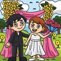 mariage jeune marié et la mariée coloré dessin animé vecteur