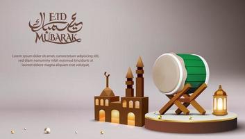 3d moderne islamique vacances bannière modèle avec papier carton mosquée concept vecteur