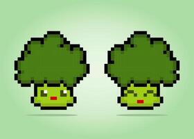 Caractères de brocoli pixel 8 bits. actifs de jeu de légumes dans les illustrations vectorielles. vecteur