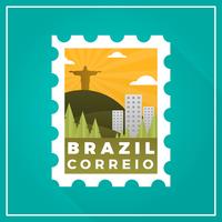 Timbre-poste plat moderne Brésil avec illustration vectorielle de fond dégradé vecteur
