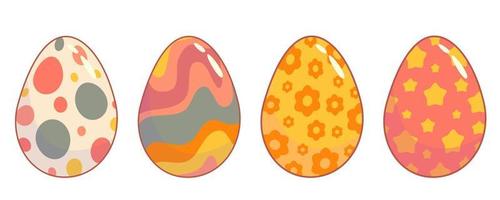 rétro dessin animé Pâques des œufs dans branché rétro style. des œufs avec vague et étoile, fleur. dessin animé vecteur illustration