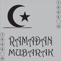 Ramadan salutation avec lune et étoiles sur gris Contexte vecteur