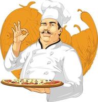pizzeria restaurant chef pizzeria cuisinier salon mascotte de dessin animé vecteur