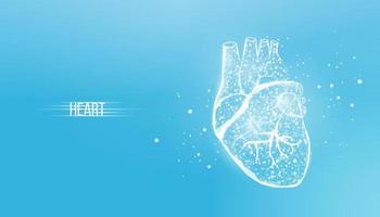 cœur humain. style filaire low poly. concept pour la science médicale, maladie de cardiologie. illustration vectorielle 3d moderne abstraite sur fond bleu foncé. vecteur