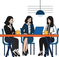 affaires femmes réunion dans conférence pièce illustration dans griffonnage style vecteur