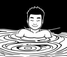 homme dessin animé dans onsen vecteur