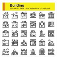 jeu d & # 39; icônes de contour de bâtiment vecteur