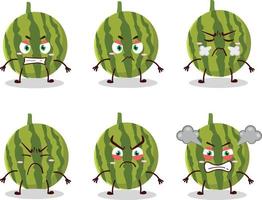 pastèque dessin animé personnage avec divers en colère expressions vecteur