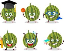 école étudiant de pastèque dessin animé personnage avec divers expressions vecteur