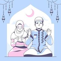 shalat jamaah islamique famille illustration Contexte vecteur