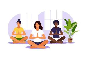 Cours de yoga. méditation. entraînement de groupe. illustration plate. vecteur. vecteur