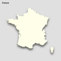 3d isométrique carte de France isolé avec ombre vecteur