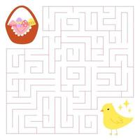 printemps Labyrinthe Jeu pour enfants. mignonne poulet à la recherche pour une façon à le Pâques Oeuf panier. content Pâques. imprimable feuille de travail. vecteur dessin animé illustration pour orthodoxe Pâques.