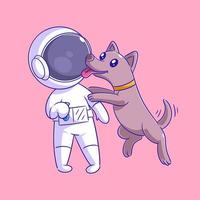 astronaute est en jouant avec le sien chien vecteur