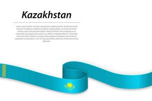 agitant ruban ou bannière avec drapeau de kazakhstan. modèle pour indépendance journée vecteur