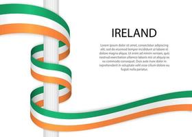 agitant ruban sur pôle avec drapeau de Irlande. modèle pour indépendant vecteur