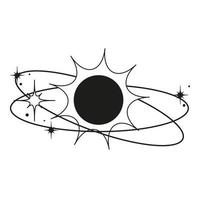 noir Soleil avec orbites et étoiles autour. abstrait symbole pour produits de beauté, bijoux, logo, tatouage. linéaire style. ésotérique vecteur