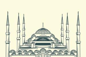main dessin esquisser islamique bâtiment de sultan ahmed le bleu mosquée. vecteur