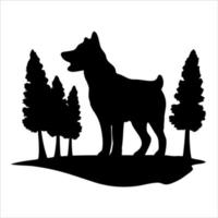 silhouette de une chien dans le forêt. vecteur illustration.