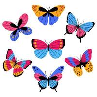 collection de exotique papillons. ensemble de tropical en volant insectes avec coloré ailes isolé sur blanc Contexte. vecteur