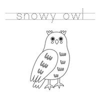 trace le des lettres et Couleur dessin animé neigeux hibou. écriture entraine toi pour enfants. vecteur