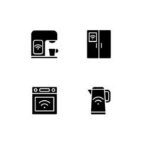 intelligent cuisine appareils électroménagers noir glyphe Icônes ensemble sur blanc espace. dispositifs pour repas préparation. intelligent Accueil technologie. silhouette symboles. solide pictogramme paquet. vecteur isolé illustration