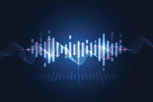 ondes sonores parlantes modernes oscillant lumière bleu foncé, fond de technologie abstraite. illustration vectorielle vecteur
