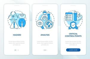 haccp éléments bleu l'intégration mobile app filtrer. nourriture sécurité procédure pas à pas 3 pas modifiable graphique instructions avec linéaire concepts. interface utilisateur, ux, gui modèle vecteur