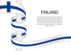 agitant ruban sur pôle avec drapeau de Finlande. modèle pour indépendant vecteur