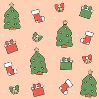 mignonne Noël vecteur modèle Contexte illustration avec Noël arbre, cloches, cadeau boîte, chaussettes et flocons de neige