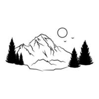 la nature montagnes pins sur rochers Soleil linéaire illustration, graphique image, vecteur illustration