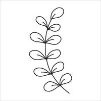 noir silhouette de une plante branche. fleur branche dans contour style main tiré sur isolé blanc Contexte. vecteur Stock illustration. tropical feuilles. minimal ligne art pour imprimer, couverture ou tatouage.