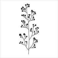 noir silhouette de une plante branche. fleur branche dans contour style main tiré sur isolé blanc Contexte. vecteur Stock illustration. tropical feuilles. minimal ligne art pour imprimer, couverture ou tatouage.