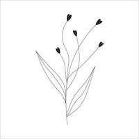 noir silhouette de une plante branche. fleur branche dans contour style main tiré sur isolé blanc Contexte. vecteur Stock illustration. tropical feuilles. minimal ligne art pour imprimer, couverture ou tatouage.