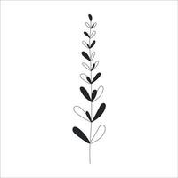 noir silhouette de une plante branche. fleur branche dans contour style main tiré sur isolé blanc Contexte. vecteur Stock illustration. tropical feuilles. minimal ligne art pour imprimer, couverture ou tatouage.