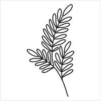 noir silhouette de une plante branche. fleur branche dans contour style main tiré sur isolé blanc Contexte. vecteur Stock illustration. tropical feuilles. minimal ligne art pour imprimer, couverture ou tatouage.