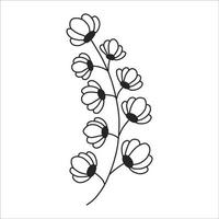 noir silhouette de une plante branche. fleur branche dans contour style main tiré sur isolé blanc Contexte. vecteur Stock illustration. tropical feuilles. minimal ligne art pour imprimer, couverture ou tatouage.