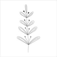 noir silhouette de une plante branche. fleur branche dans contour style main tiré sur isolé blanc Contexte. vecteur Stock illustration. tropical feuilles. minimal ligne art pour imprimer, couverture ou tatouage.