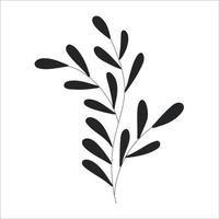 noir silhouette de une plante branche. fleur branche dans contour style main tiré sur isolé blanc Contexte. vecteur Stock illustration. tropical feuilles. minimal ligne art pour imprimer, couverture ou tatouage.