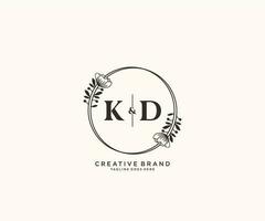 initiale kd des lettres main tiré féminin et floral botanique logo adapté pour spa salon peau cheveux beauté boutique et cosmétique entreprise. vecteur
