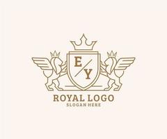 initiale euh lettre Lion Royal luxe héraldique, crête logo modèle dans vecteur art pour restaurant, royalties, boutique, café, hôtel, héraldique, bijoux, mode et autre vecteur illustration.