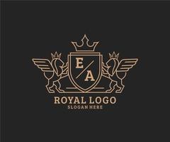 initiale ea lettre Lion Royal luxe héraldique, crête logo modèle dans vecteur art pour restaurant, royalties, boutique, café, hôtel, héraldique, bijoux, mode et autre vecteur illustration.