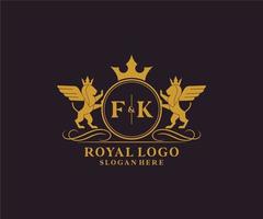 initiale fk lettre Lion Royal luxe héraldique, crête logo modèle dans vecteur art pour restaurant, royalties, boutique, café, hôtel, héraldique, bijoux, mode et autre vecteur illustration.